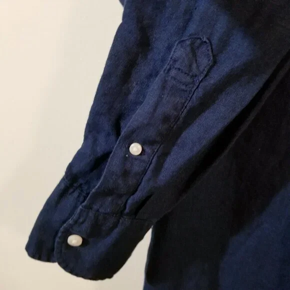 Men’s J. Crew SLIM - Baird McNutt Irish Linen Button Up Shirt - Navy Blue Small - Picture 4 of 7